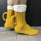Yellow beer novelty socks, beer mug design with foam cuff, worn