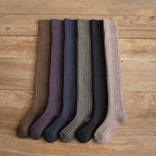 Cotton thigh high socks in all colours, six colours laid out side by side