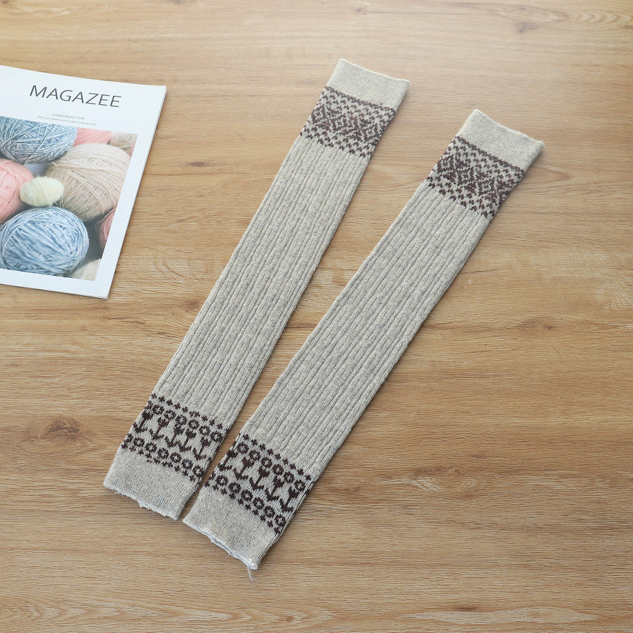 Apricot diamond cable knit thigh high socks, flat lay showing the diamond pattern