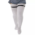 White extra long thigh high socks, worn with sock garters
