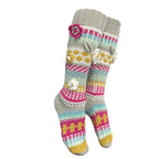 Gray and red floral jacquard knee high socks, single sock product photo