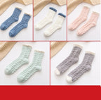 5-pair set of fuzzy thermal socks in blue, white, peach, mint and gray