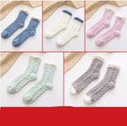 5-pair set of fuzzy thermal socks in blue, white, pink, mint and gray