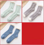 3-pair set of fuzzy thermal socks in mint, gray and blue