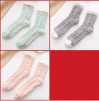 3-pair set of fuzzy thermal socks in mint, gray and peach