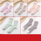5-pair set of fuzzy thermal socks in pink, beige, peach, mint and gray