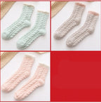 3-pair set of fuzzy thermal socks in white, beige and peach