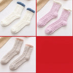 3-pair set of fuzzy thermal socks in white, pink and beige