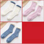 3-pair set of fuzzy thermal socks in white, pink and blue