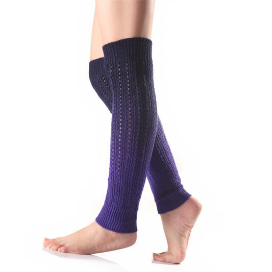 Dark purple gradient knit leg warmers, ombre knit, side view
