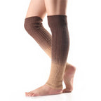 Khaki gradient knit leg warmers, ombre knit, side view