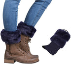 Teal faux fur knit boot cuffs, on lace-up boots, with a single cuff beside