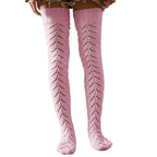 Pink mesh knit over the knee socks, front view on a white background