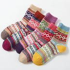 Nordic pattern wool blend socks, 5-pair pack laid out