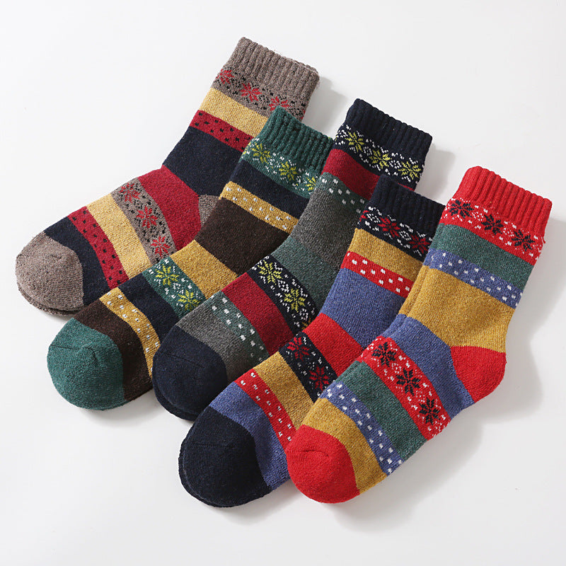 Nordic pattern wool blend socks, 5-pair pack laid out