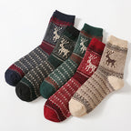 Nordic pattern wool blend socks in the reindeer design, 5-pair pack laid out