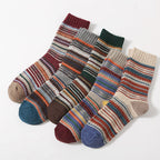 Nordic pattern wool blend socks in the stripe design, 5-pair pack laid out