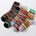 Nordic pattern wool blend socks in the stripe design, 5-pair pack laid out