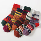 Nordic pattern wool blend socks in the vertical lines design, 5-pair pack laid out