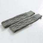 Light gray over the knee leg warmers, flat lay of the cable knit pair