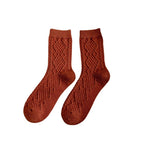 Diamond red ribbed wool blend crew socks, pair on a white background