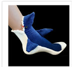 Blue shark slipper socks, close-up of the shark mouth design